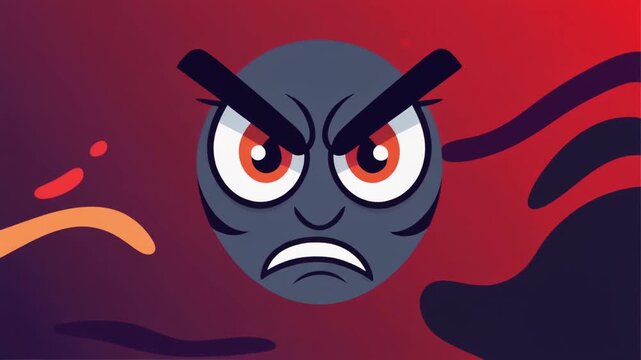 Animated Angry Face Emoji Character on Red Abstract Background