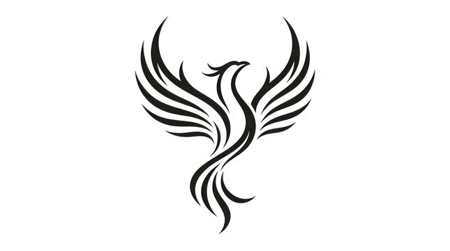Majestic Phoenix Silhouette in Elegant Line Art Design.