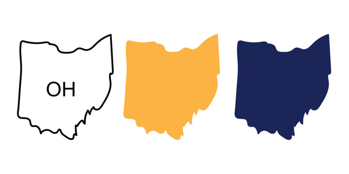 ohio state map shapes black outline yellow fill and dark blue fill