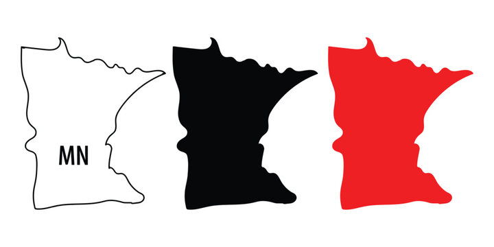 minnesota state map silhouettes in black red and outline