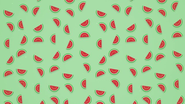 Animated watermelon slices pattern on a refreshing light green background loop