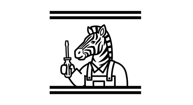 Zebra Mechanic Holding Screwdriver, Cartoon Character, Repair Service