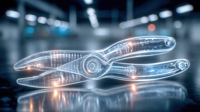 Abstract depiction of wire cutters with a futuristic, glowing design.