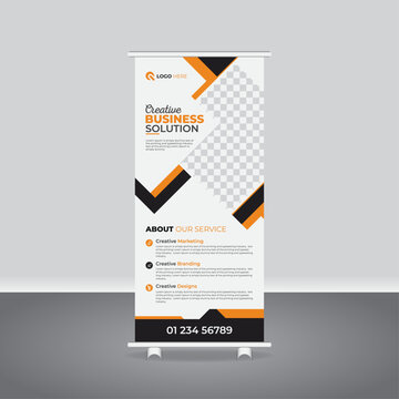 Luxury Roll-Up Banner Template for Business, corporate rack card design, vertical display pull up standee, modern creative rollup banner design