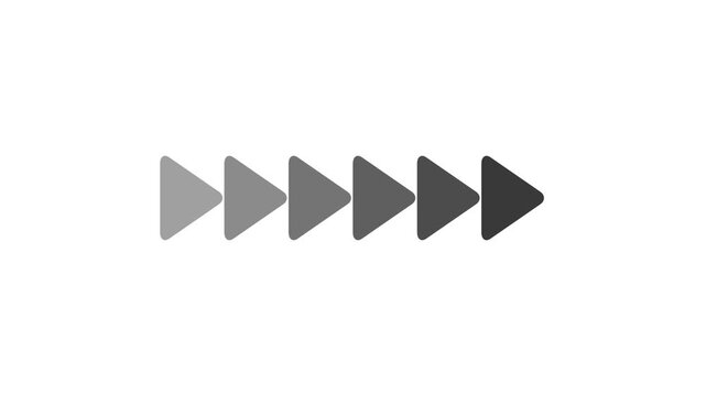 Grey triangle black color arrows pointing right on white background 4k video .