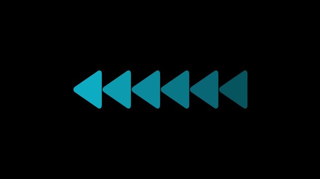 Cyan triangle arrows pointing left on black background 4k video animation.