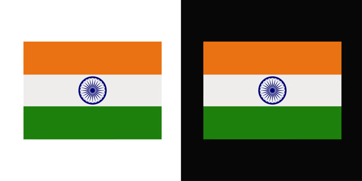 India national flag vector graphic icon set isolated on white and black background