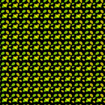 Seamless yellow and green leaves texture on a black background