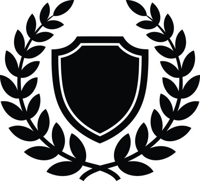 Award crest with shield and laurel wreath emblem vector illustration