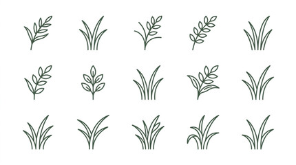 Fototapeta premium Collection of Hand Drawn Grass and Leaf Icons.