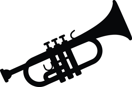 Musical brass instrument silhouette trumpet jazz orchestra wind instrument vector illustration