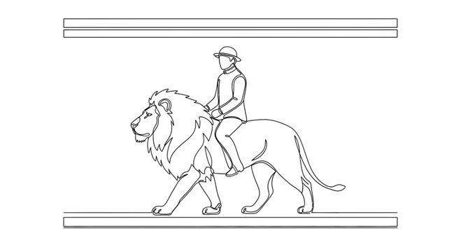 Man Riding Lion, Vintage Circus Act, Safari Adventure, Majestic Wild Animal