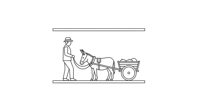 Man with Donkey and Cart Illustration