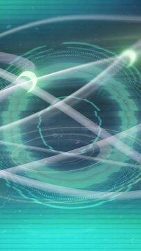 Vertical video: On load holo HUD rotating with crossing light tubes and green pulses for scanning