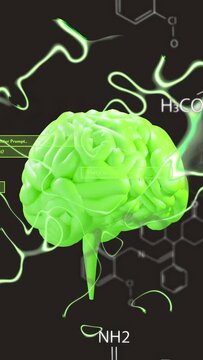 Vertical video: Pulse starting neon brain rotating pulsing tendrils showing chemical HUDs for study