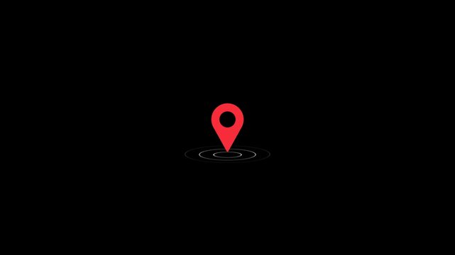Animated red map marker pin location motion graphic overlay on alpha channel