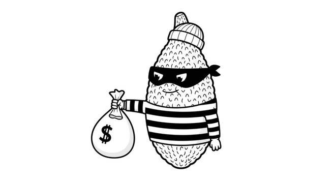Funny Potato Bandit Stealing Money Bag with Dollar Sign