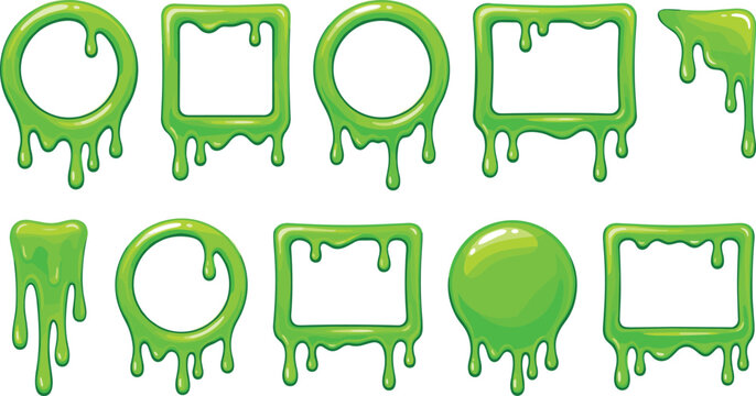 Cartoon slime shape icons with dripping circles and squares representing gooey and messy symbol vector illustration