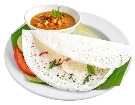 Fresh South Indian Appam Served with Spicy Curry on White Plate