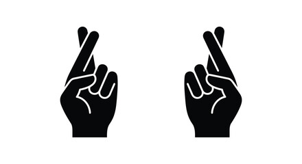 Fototapeta premium Two hands making a wish with crossed fingers black silhouette