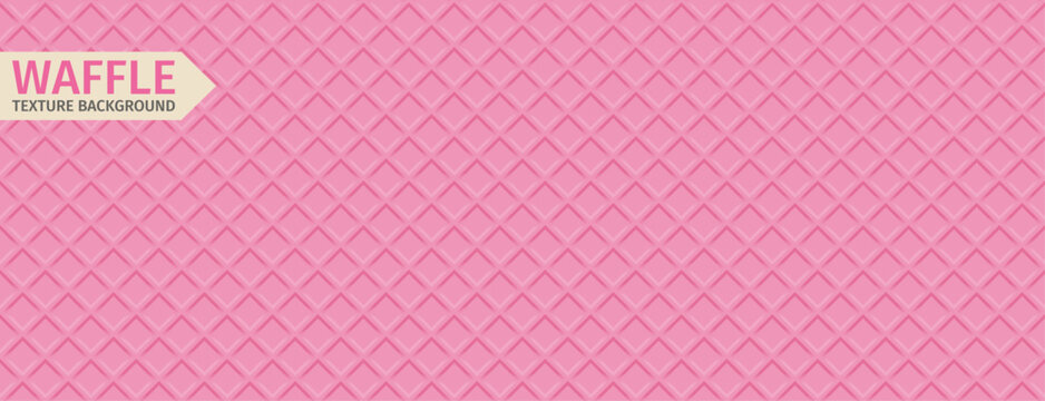 Seamless pink wafer waffle pattern. Sweet strawberry ice cream cone texture. Realistic crispy cells bg.