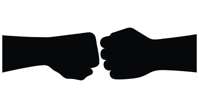 Two fists bumping in a gesture of solidarity black silhouette on a white background