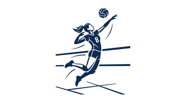 Dynamic Female Volleyball Player Spiking Vector Art