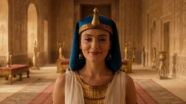 Majestic Egyptian Pharaoh Queen Cleopatra Portrait in Ancient Royal Palace Temple