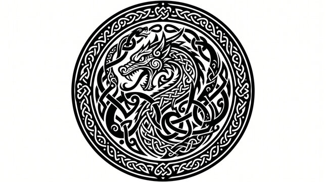 Intricate Viking Dragon Celtic Knot Vector Ornament with Traditional Norse Serpent Pattern and Tribal Art Style
