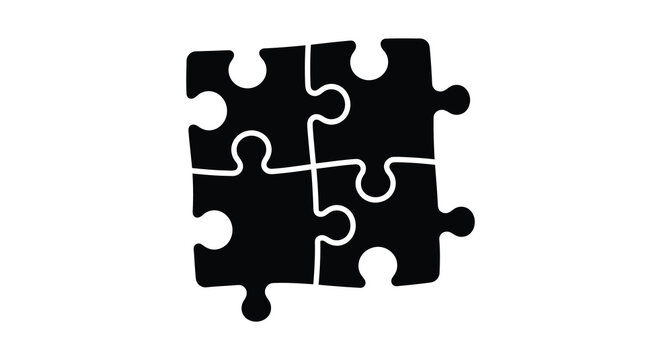 Four interlocking puzzle pieces in black silhouette against a white background silhouette