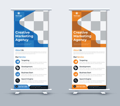 Roll Up Banner Design for Marketing Agency with Modern Layout and Colorful Graphics