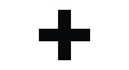 Fototapeta premium Black plus sign shape on a white background simple geometric cross symbol silhouette