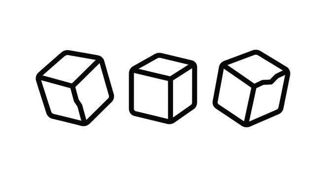 Three isometric cube shapes in black line art on a white background silhouette