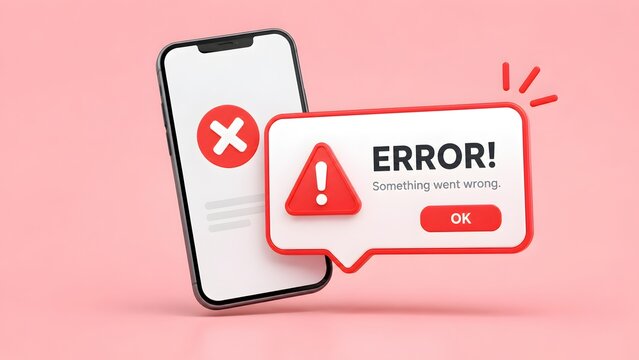 3D Smartphone Error Notification Bubble System Failure Mobile App UI Something Went Wrong Concept