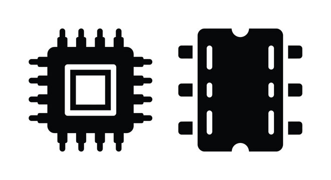 Two microchip silhouettes with pins isolated on a white background silhouette