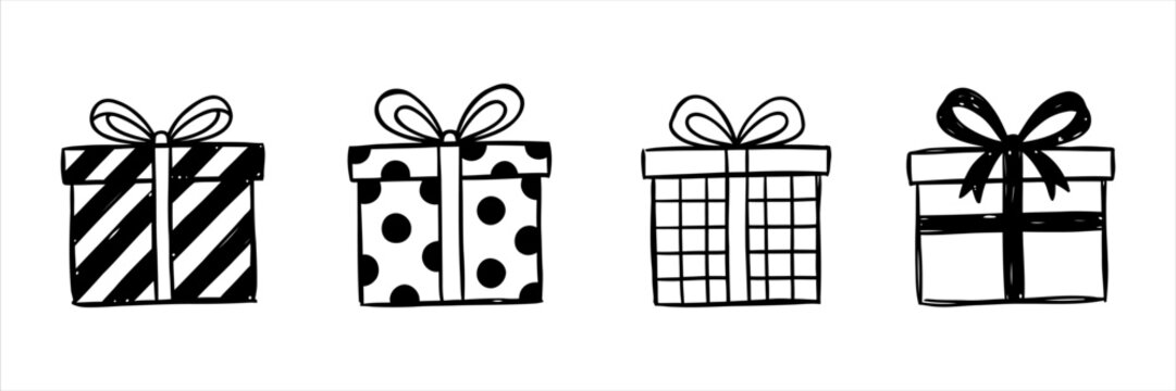 A diverse collection of hand-drawn gift boxes, perfect for festive celebrations and special moments
