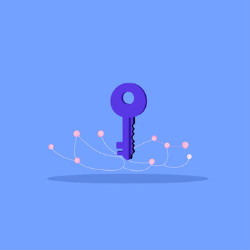Digital Identity Key Floating on a Glowing Interconnected Web