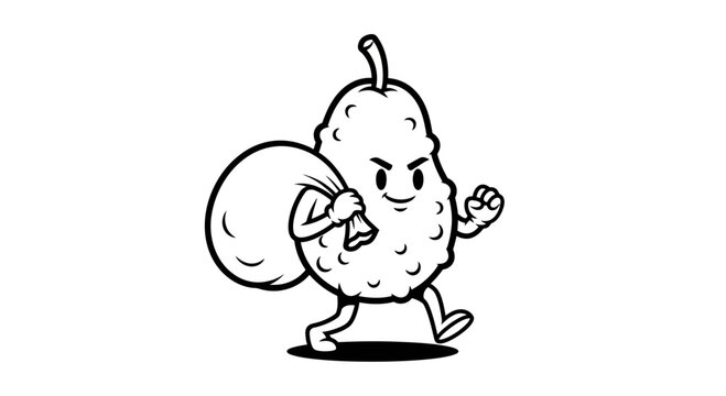 Cartoon Pear Thief Character Carrying Stolen Goods Sack