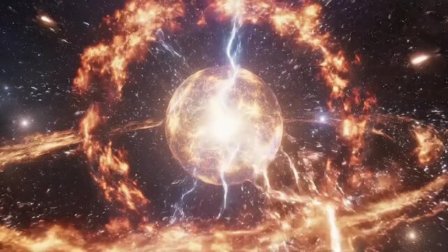 Astronomical Event with Fiery Rings Orbiting.