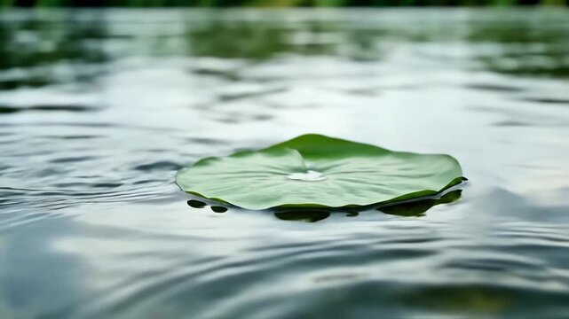 Lotus leaf water green round foliage floating on calm river surface close up, natural lotus leaf water environment, organic floating plant lotus leaf water concept of pure tranquility and peace