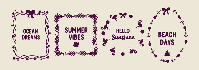 summer vibes quote border, sunshine hello graphic frame, seasonal vacation quote design, tropical holiday border art, happy summer text frame, beach vacation quote border, premium vector holiday asset © Geetaroy