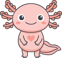 Fototapeta premium Cute baby pink axolotl cartoon character illustration with heart element