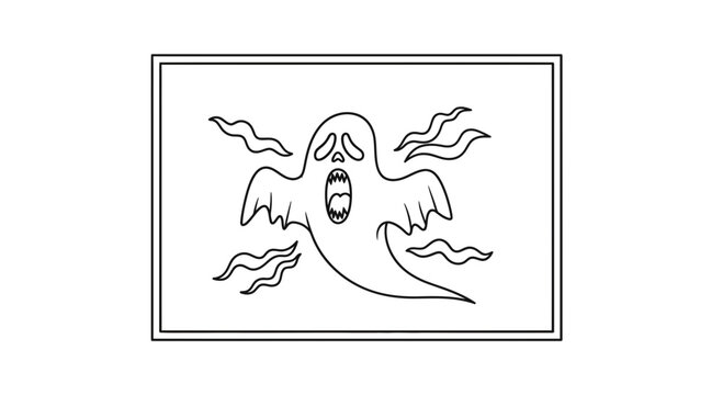 Scared Ghost Character Outline - Halloween Spooky Illustration