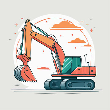 Illustration of an orange excavator with tracks