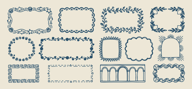 decorative frame collection, vintage border designs, minimalist ornate edges, clean label shapes, elegant stationery borders, antique frame set, premium vector graphic
