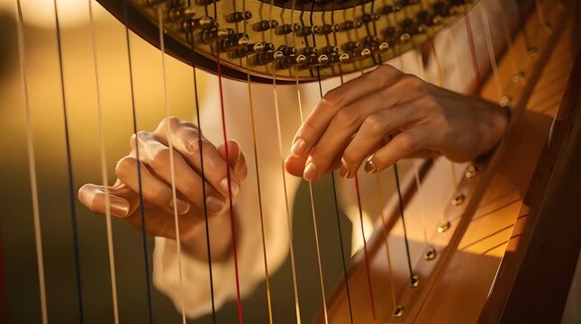 Woman playing a musical instrument strings.