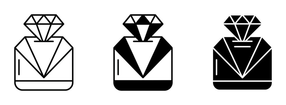 Diamond Ring Icon Set, Engagement Symbol, Luxury Jewelry Graphics, Wedding Proposal Vector Art