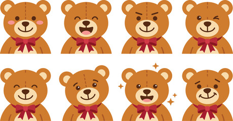 Fototapeta premium Cute Teddy Bear Cartoon Expressions Collection Featuring Happy, Angry, Winking, Smiling, and Playful Character Emotions Vector Illustration Set