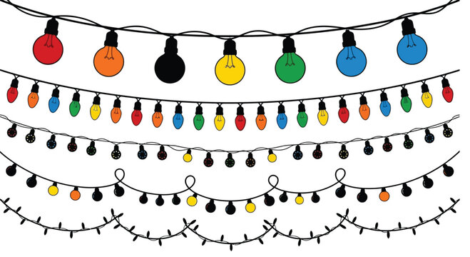 String lights illustration with colorful bulbs on white background