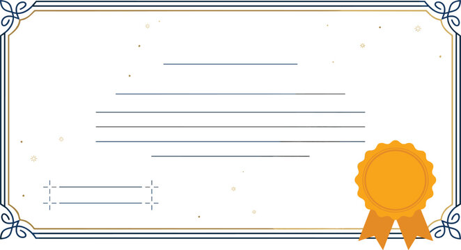 Elegant Certificate Template Design with Decorative Border Frame, Golden Award Seal, Professional Diploma Layout, and Luxury Achievement Recognition Vector Illustration